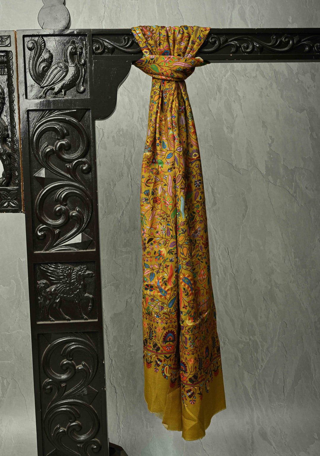 His & Her Yellow Floral Meenakari Jaal Stole & Yellowish Green Cashmere Fine Wool Stole - Luxury Anniversary, Wedding & Return Gift SizeSize 30 x 83