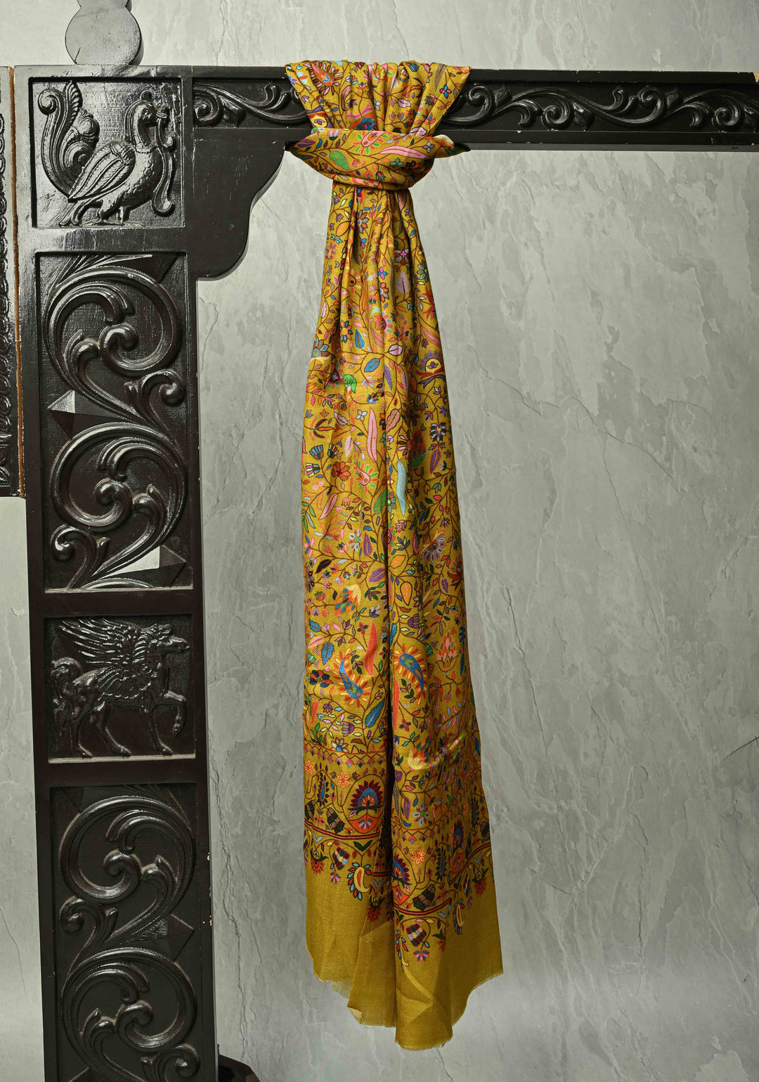 His & Her Yellow Floral Meenakari Jaal Stole & Yellowish Green Cashmere Fine Wool Stole - Luxury Anniversary, Wedding & Return Gift SizeSize 30 x 83