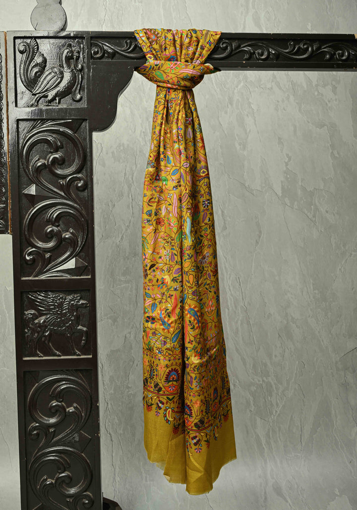 His & Her Yellow Floral Meenakari Jaal Stole & Yellowish Green Cashmere Fine Wool Stole - Luxury Anniversary, Wedding & Return Gift SizeSize 30 x 83