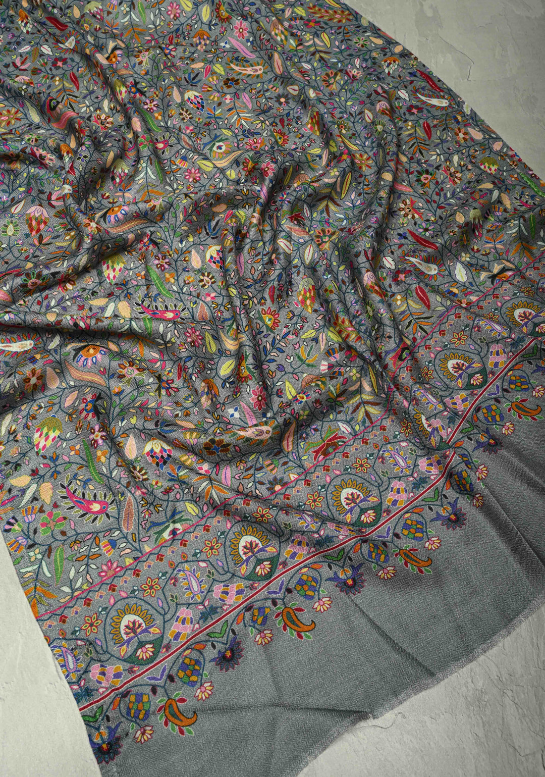 His & Her Gray Floral Meenakari Jaal  on Stole & Turquoise Cashmere Fine Wool Stole - Luxury Anniversary, Wedding & Return Gift Size 30 x 80