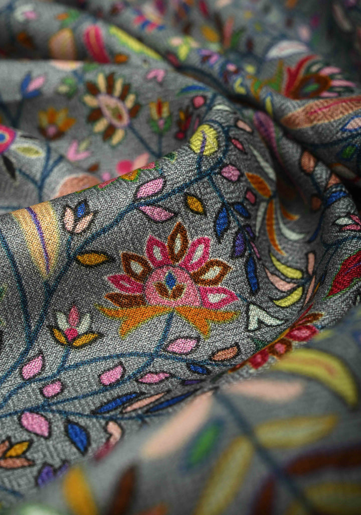 His & Her Gray Floral Meenakari Jaal  on Stole & Turquoise Cashmere Fine Wool Stole - Luxury Anniversary, Wedding & Return Gift Size 30 x 80