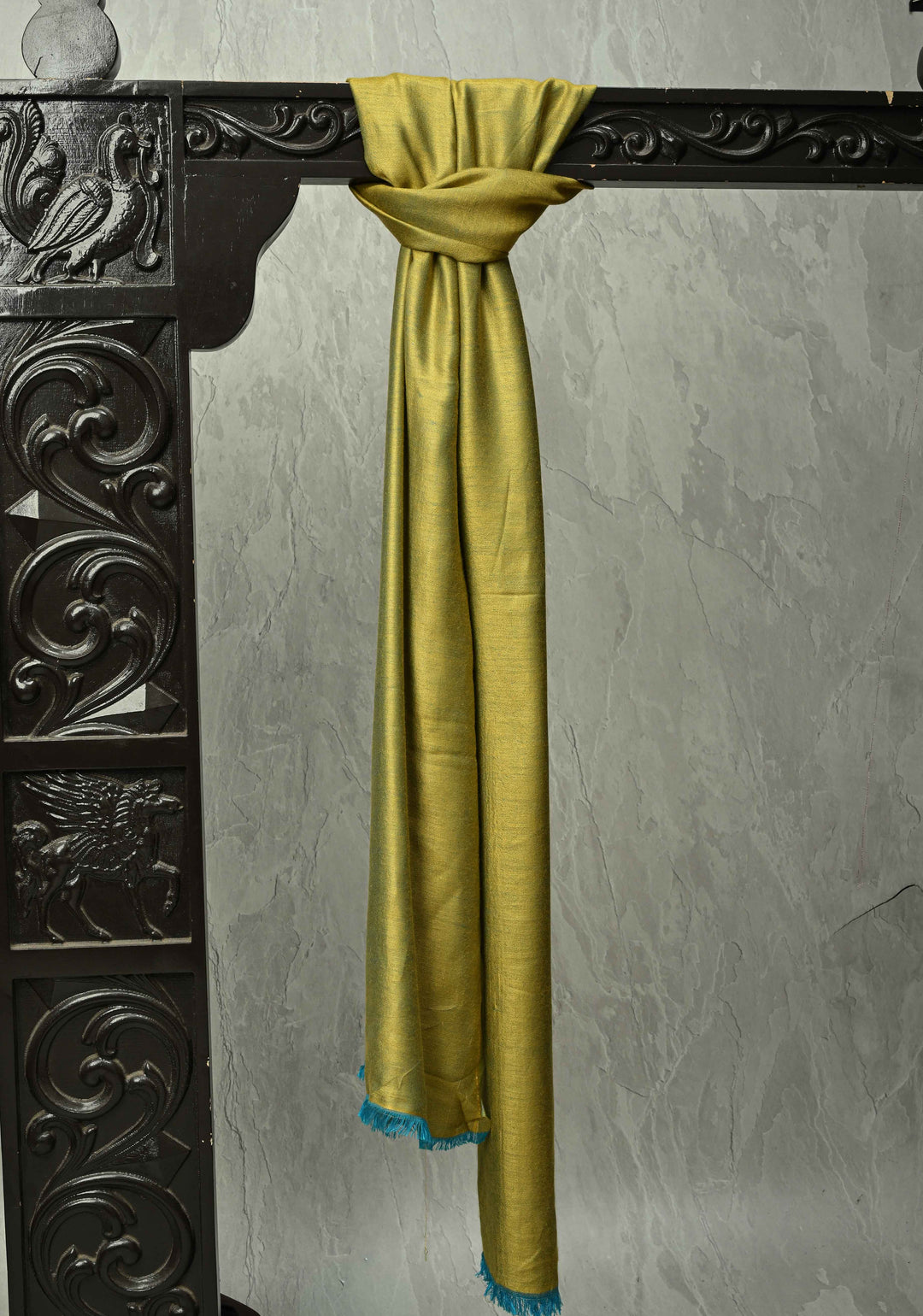His & Her Yellow Floral Meenakari Jaal Stole & Yellowish Green Cashmere Fine Wool Stole - Luxury Anniversary, Wedding & Return Gift SizeSize 30 x 83