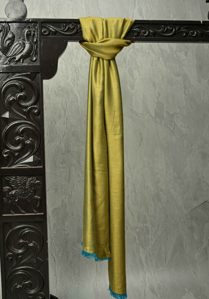 His & Her Yellow Floral Meenakari Jaal Stole & Yellowish Green Cashmere Fine Wool Stole - Luxury Anniversary, Wedding & Return Gift SizeSize 30 x 83