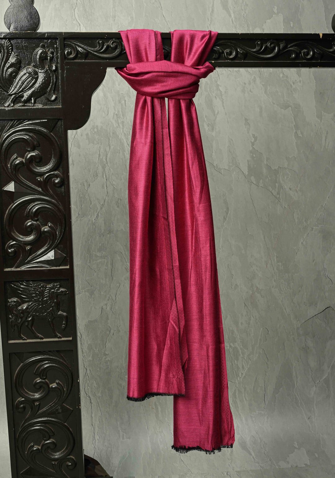 His & Her Deep Red Floral Meenakari Stole & Rani Pink Cashmere Fine Wool Stole - Luxury Anniversary, Wedding & Return Size 30 x 80-