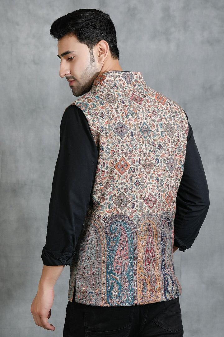 Vintage Kani Mens' Waist Coat/Bandi With Paisley Design | SHOBITAM