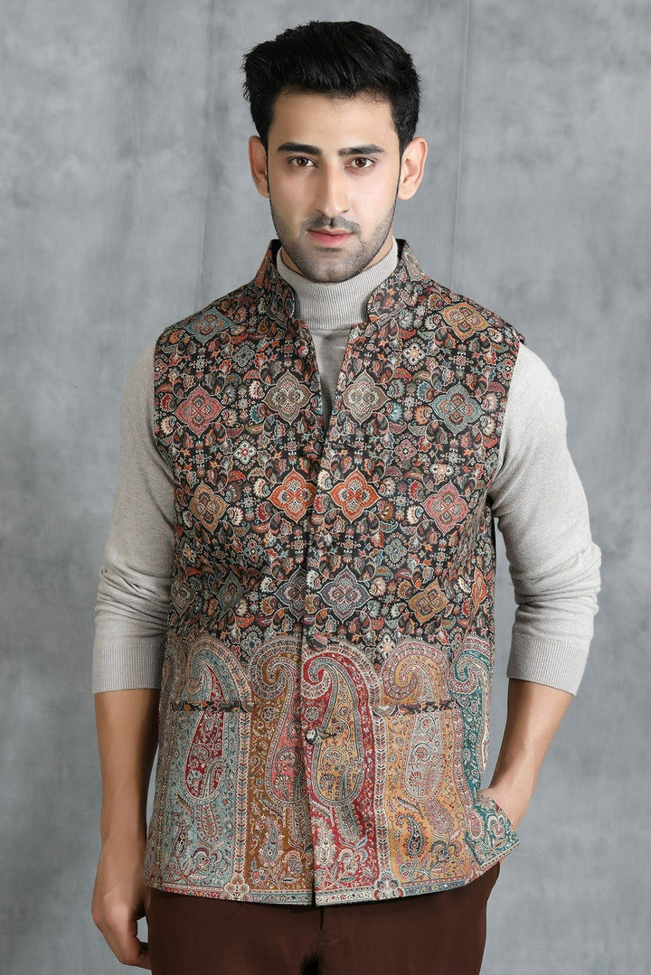 Pashmina Vintage Men's Waist Coat/Bandi With Paisley Design | SHOBITAM