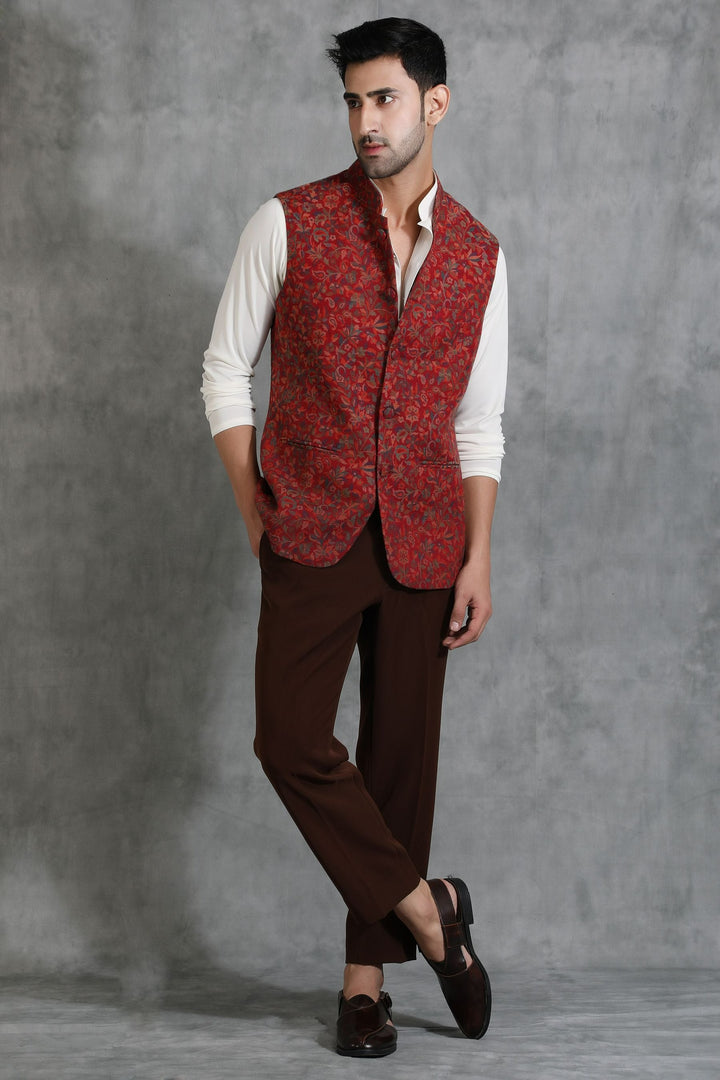 Pashmina Vintage Kani Mens' Waist Coat/Bandi With Paisley Design | SHOBITAM