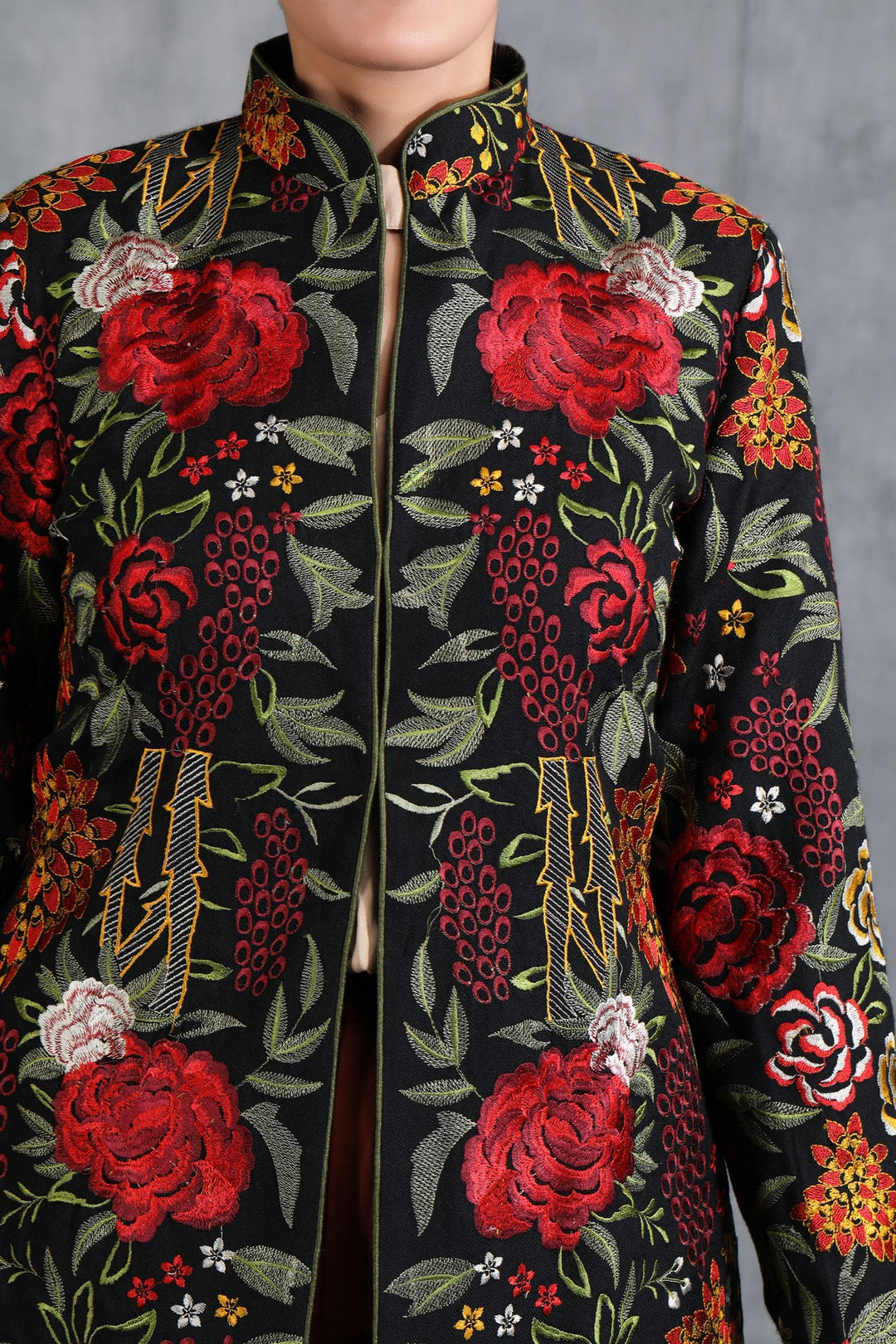 Black Floral Embroidered Jacket | SHOBITAM
