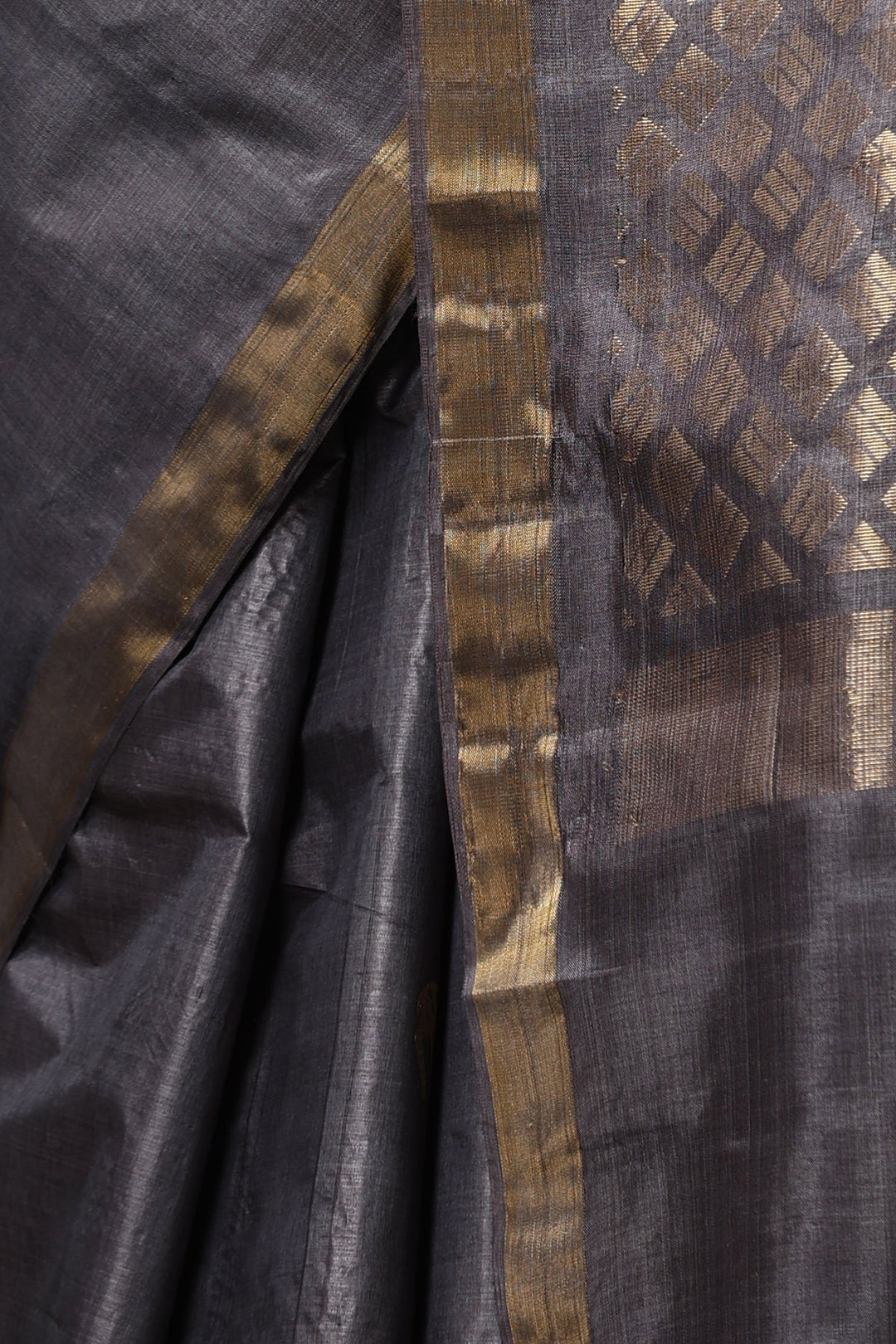 Gray Authentic Handmade Chattisgarhi Kosa Tussar Silk Saree with Hiran Motifs | SILK MARK CERTIFIED