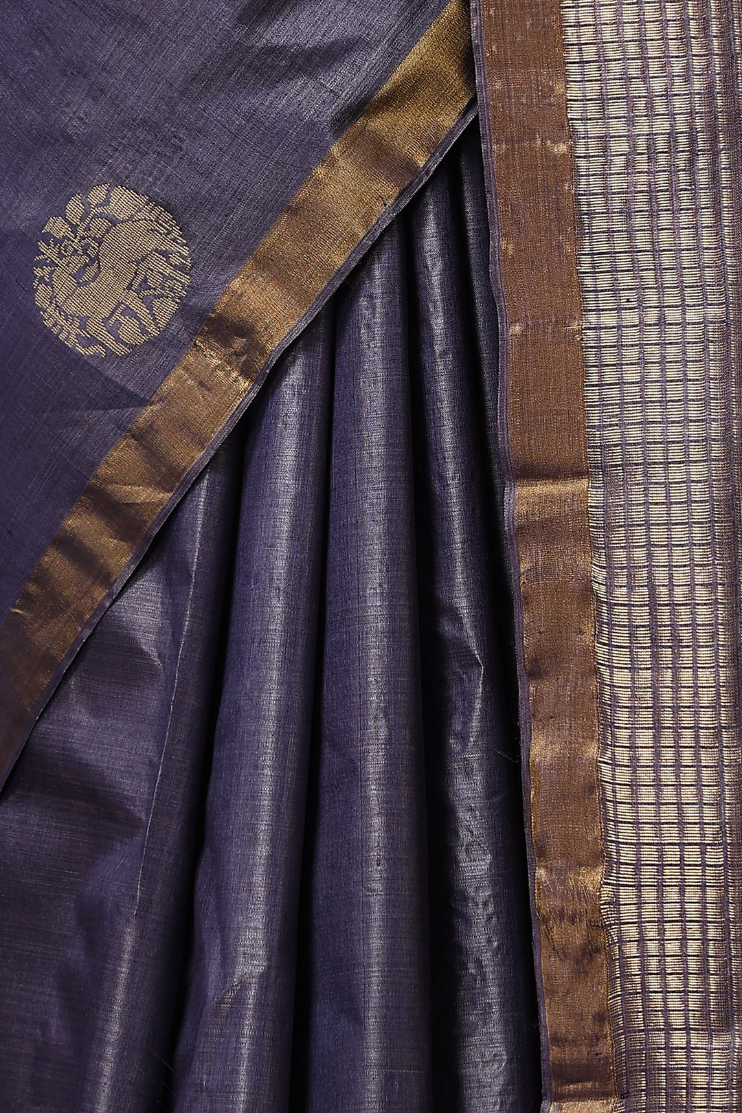 Dusty Amethsyt Chattisgarhi  Kosa Silk Mark Saree with Deer Motifs and Zari Border | SILK MARK CERTIFIED