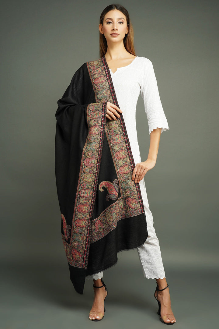 Pashmina Wool In Antique Jamawar Paisley Design 80 by 40", Unisex