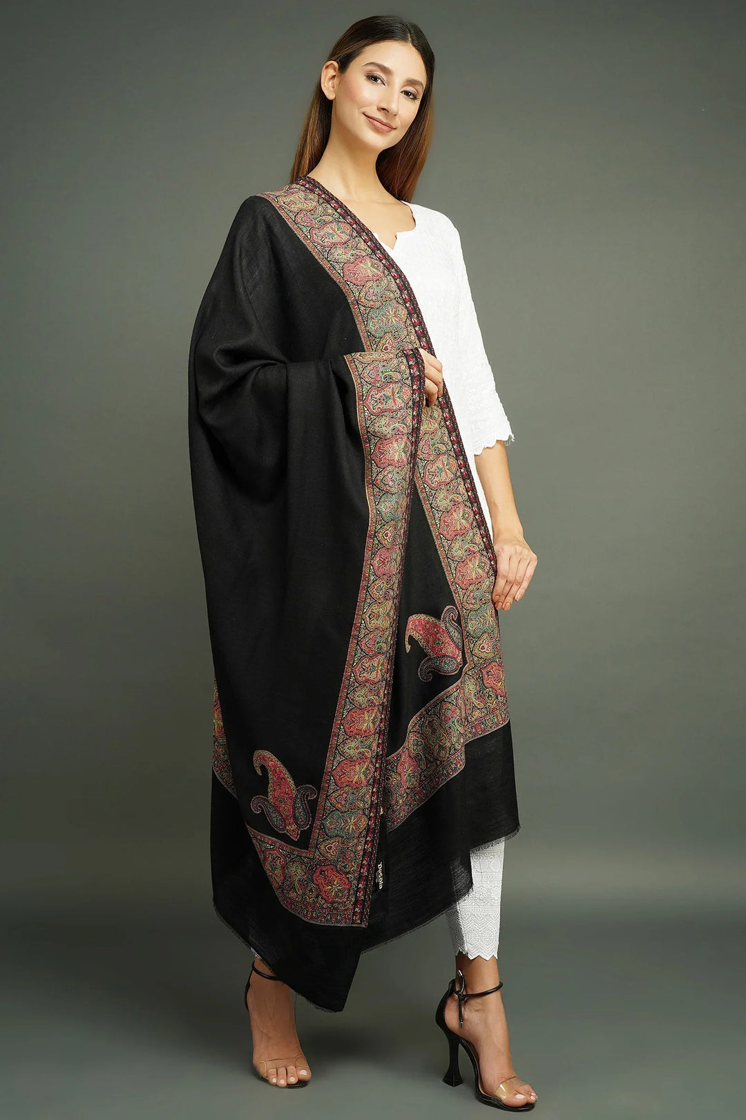 Pashmina wool in antique jamawar paisley design Shawl for Men & Womens | SHOBITAM