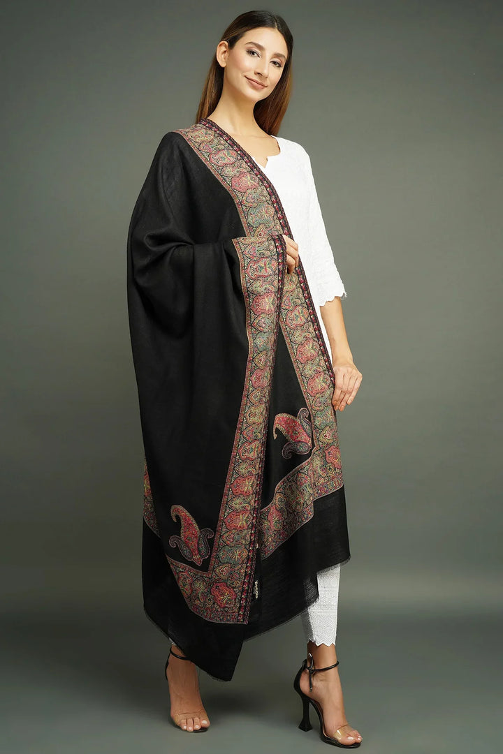 Pashmina Wool In Antique Jamawar Paisley Design 80 by 40", Unisex