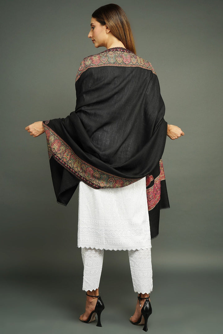 Pashmina Wool In Antique Jamawar Paisley Design 80 by 40", Unisex