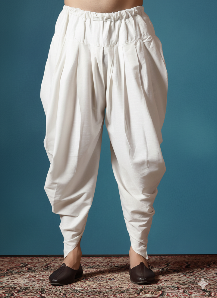 Men’s Pleated Silk Dhoti Pants – Arctic White| SHOBITAM