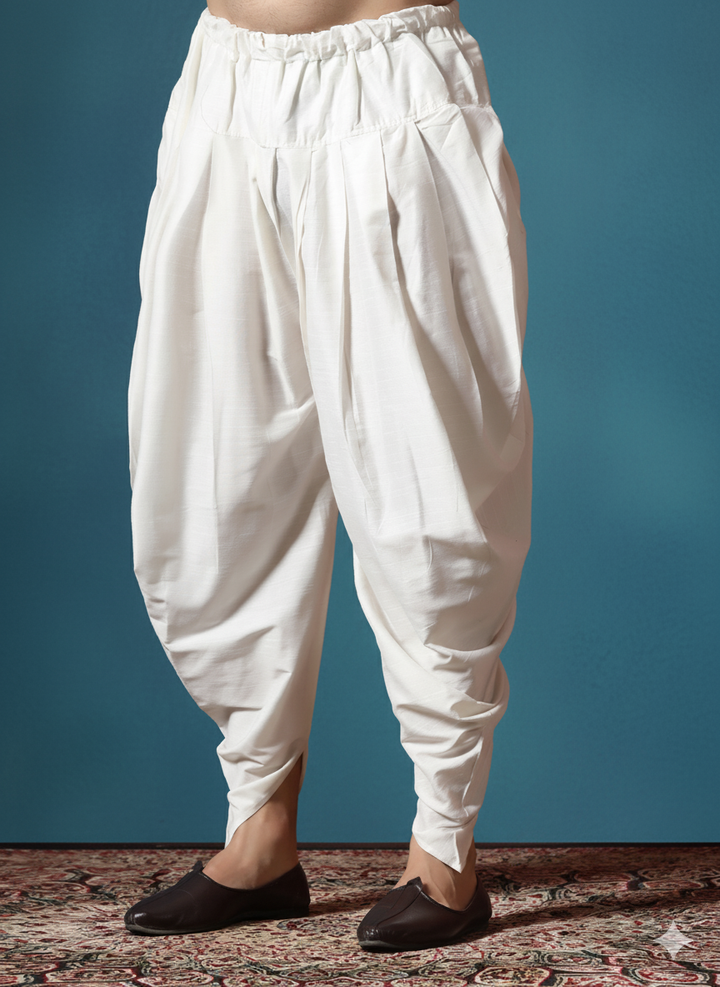Men’s Pleated Silk Dhoti Pants – Arctic White| SHOBITAM