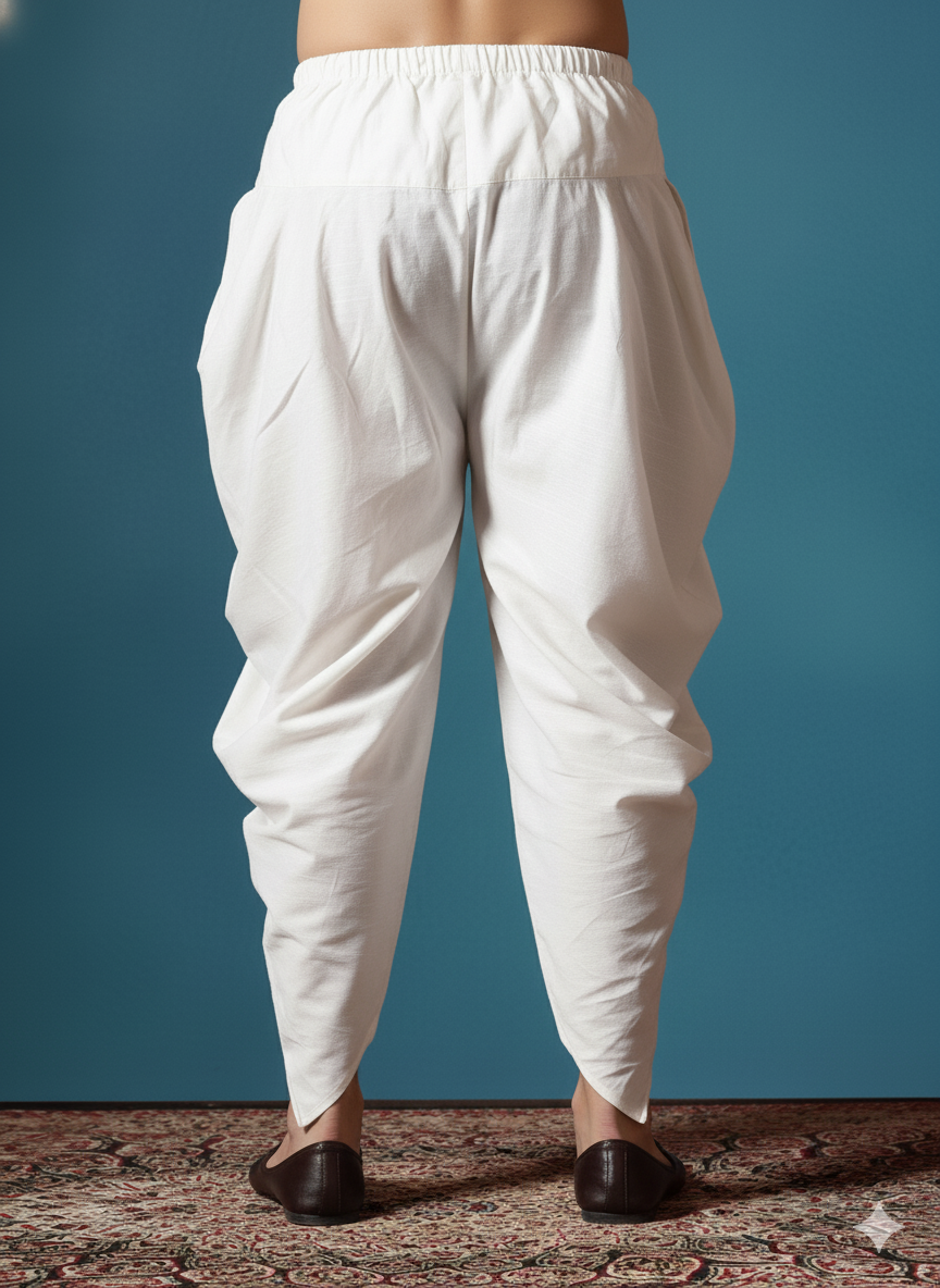 Men’s Pleated Silk Dhoti Pants – Arctic White| SHOBITAM