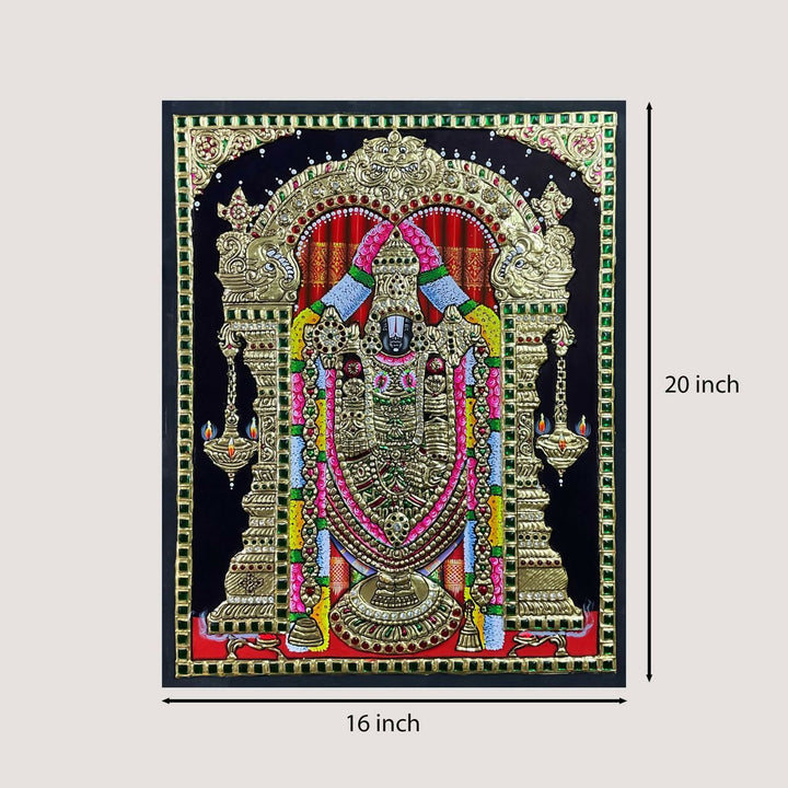 24*18" Balaji Tanjore Painting Authentic with 22 Ct Gold Foil and Jaipur Gemstones, Unframed | SHOBITAM