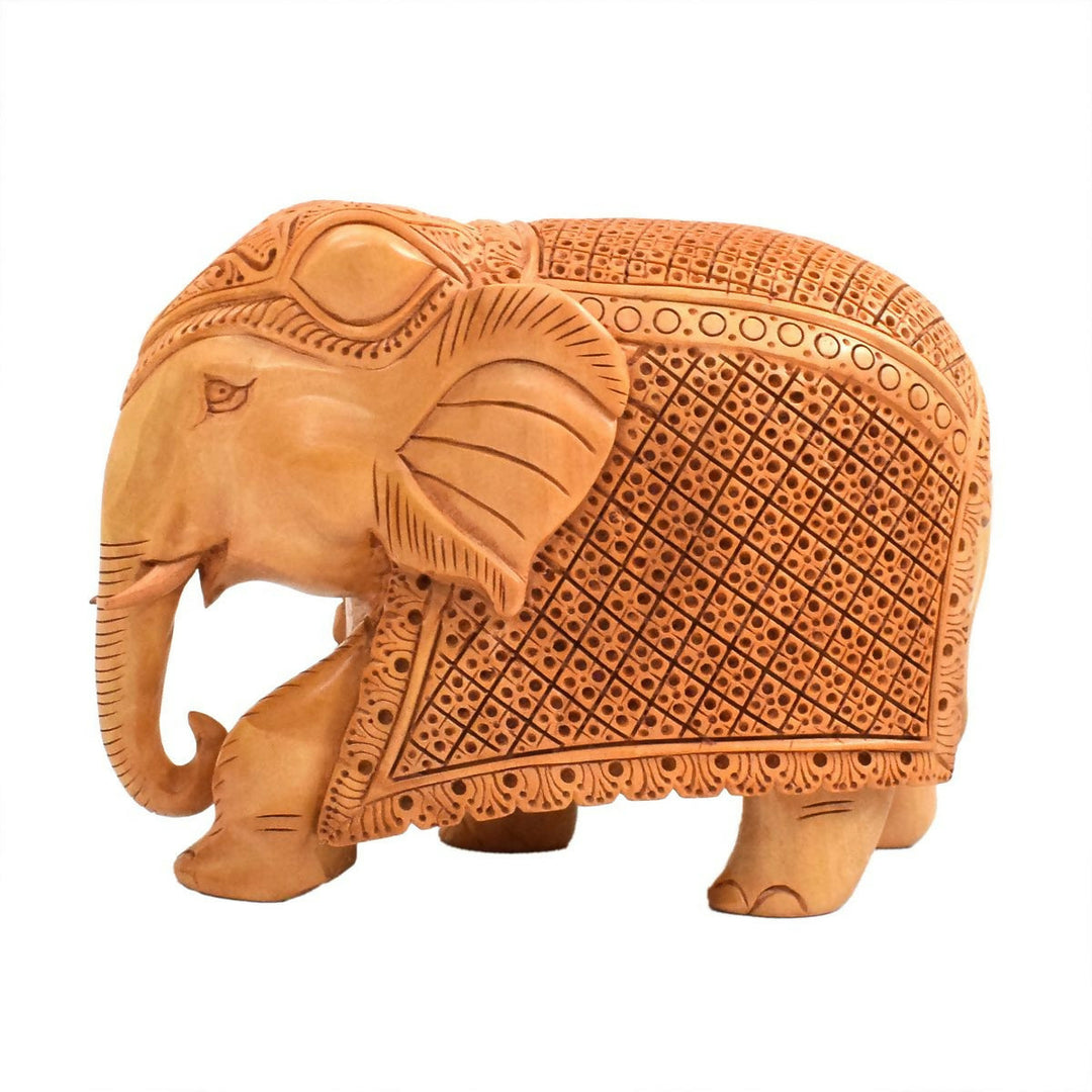 WHITE WOOD CARVING ELEPHANT 5*7*3 | SHOBITAM