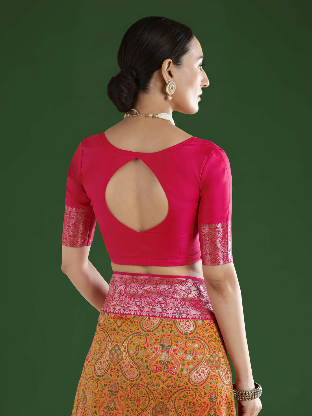 Mustard Banarasi Semi Silk Saree With Traditional Paisley Weaves | SHOBITAM