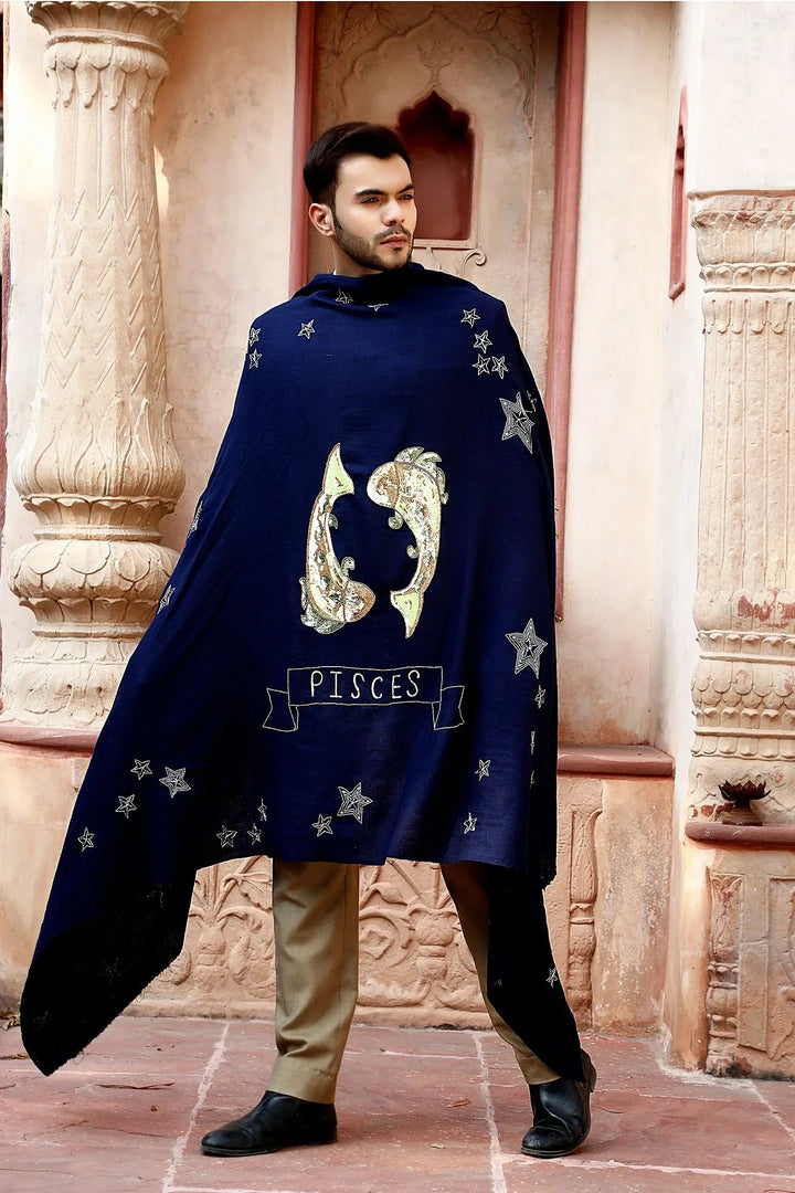 Pisces Sequence Pipe Work and Thread Work Shawl for Men | SHOBITAM