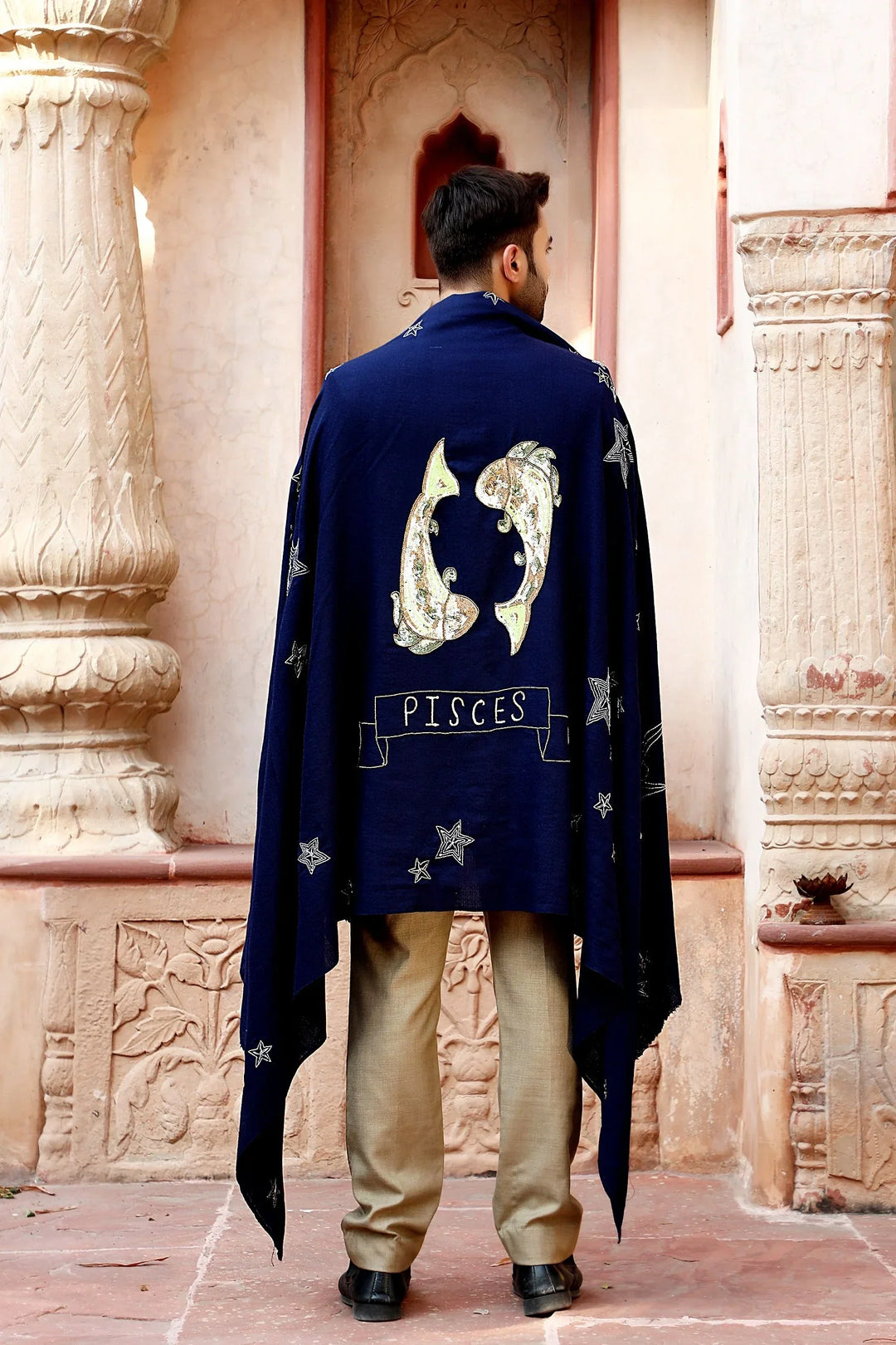 Pisces Sequence Pipe Work and Thread Work Shawl for Men | SHOBITAM