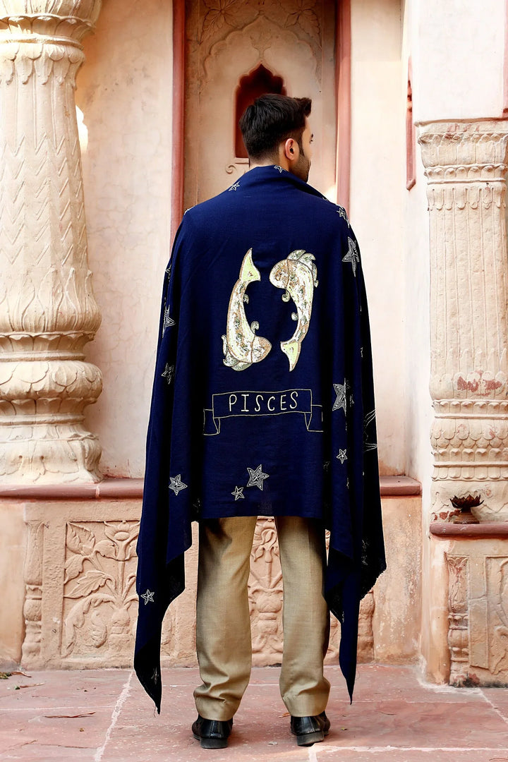 Pisces Sequence Pipe Work and Thread Work Shawl for Men | SHOBITAM