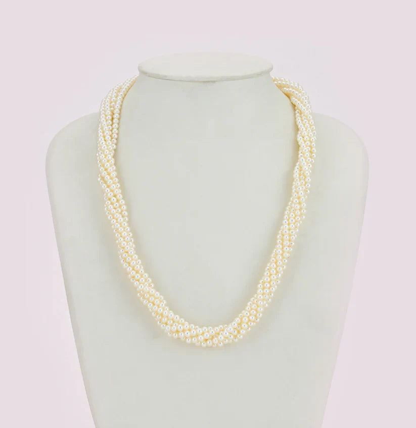 3.0-4.0mm White Round Freshwater Pearl Necklace Set - AAA Quality | SHOBITAM