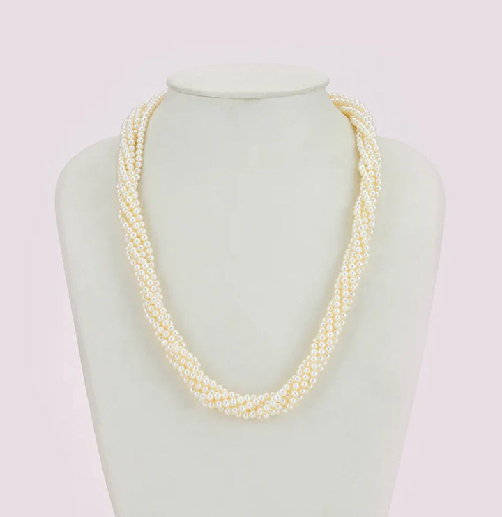 3.0-4.0mm White Round Freshwater Pearl Necklace Set - AAA Quality | SHOBITAM