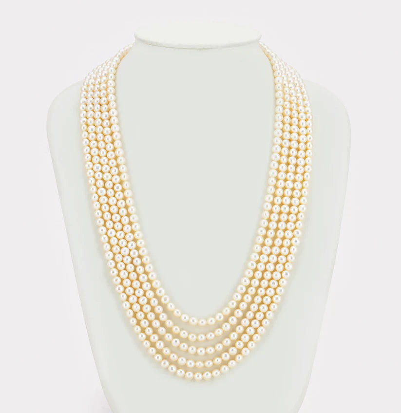 5.0-6.0mm White Button Fancy Freshwater Pearl Necklace Set - AAA Quality | SHOBITAM