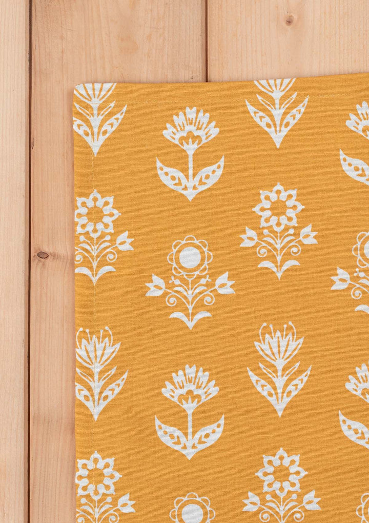 Dahlia Mustard Spill safe water-resistant coated cotton table cloth | SHOBITAM