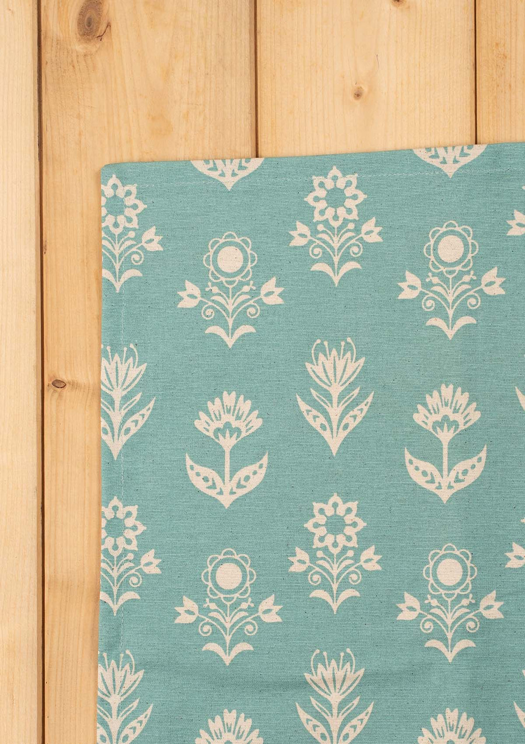 Dahlia Nile Blue Spill safe water-resistant coated cotton table cloth | SHOBITAM