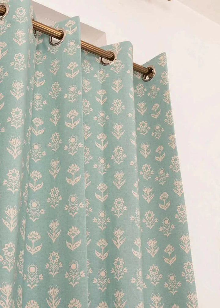 Morning Skies 100% cotton floral curtain -Customizable for size, lining and headers