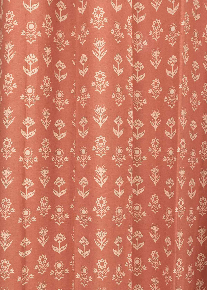 Dahlia 100% cotton floral curtain for living room - Room darkening - Rust - Single Piece
