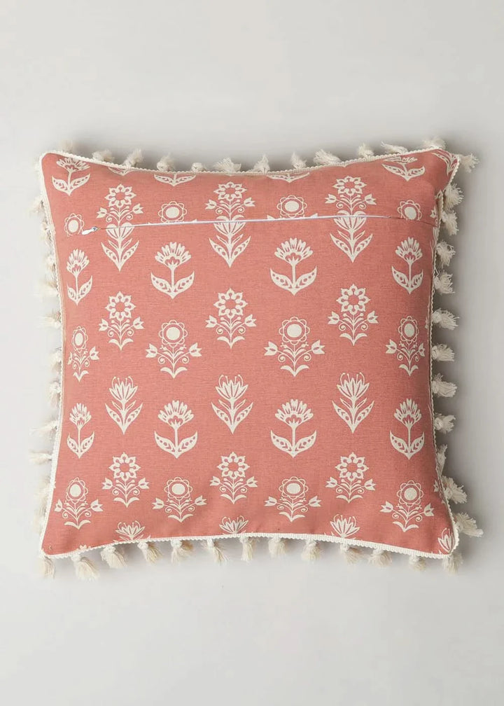 100% Pure Cotton Cushion Cover in Earthly Sandstone with Dahlia Print and tassels, Size Options available