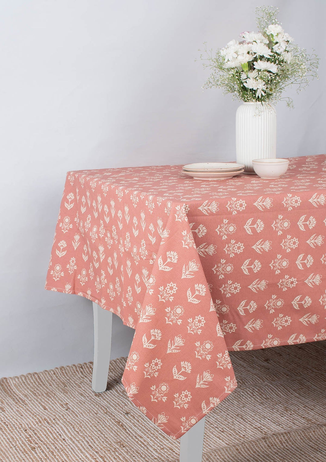 Dahlia Rust Spill safe water-resistant coated cotton table cloth | SHOBITAM