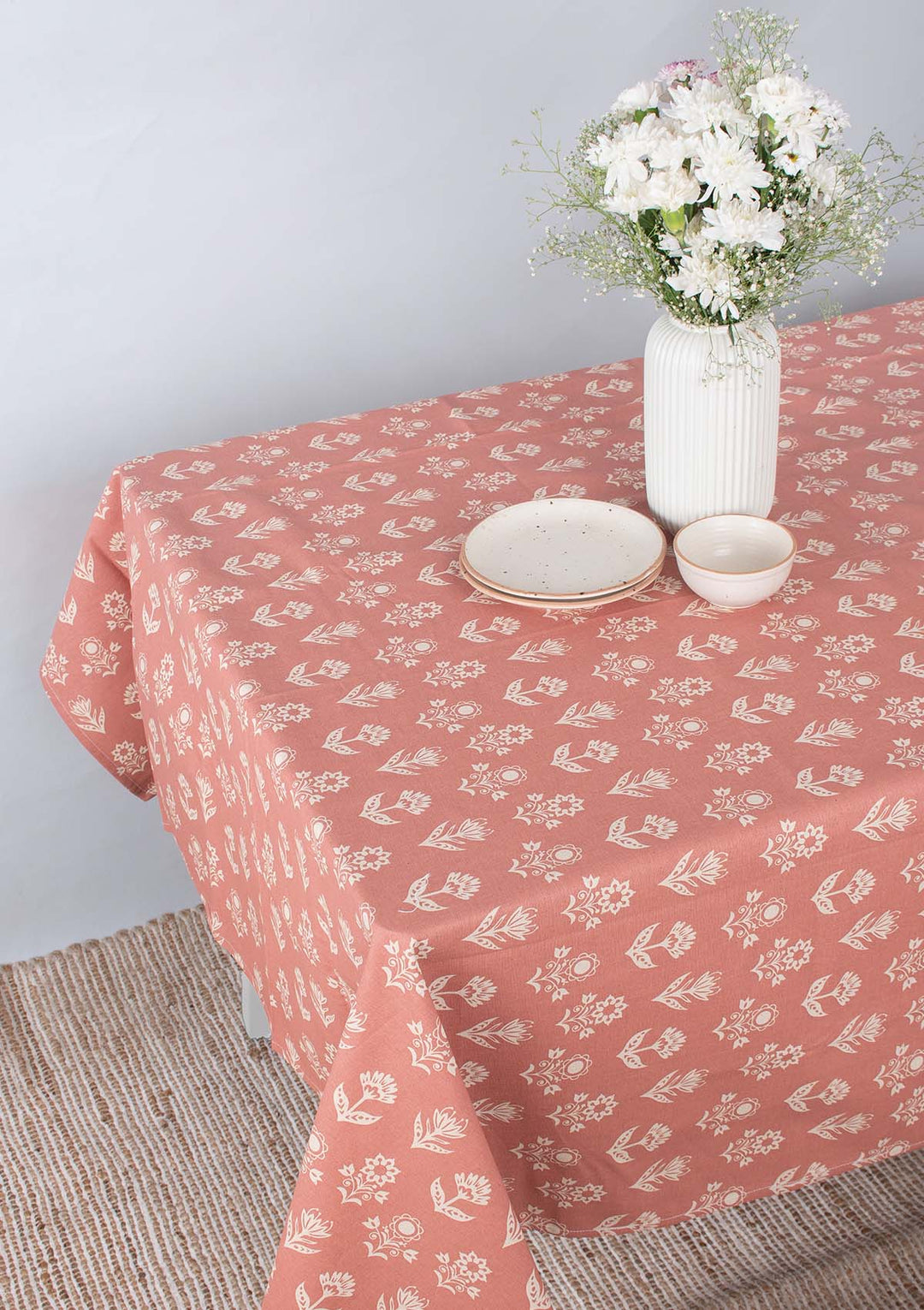 Dahlia Rust Spill safe water-resistant coated cotton table cloth | SHOBITAM