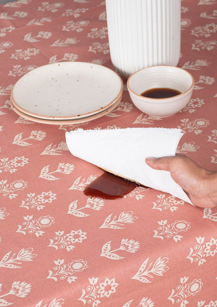 Dahlia Rust Spill safe water-resistant coated cotton table cloth | SHOBITAM