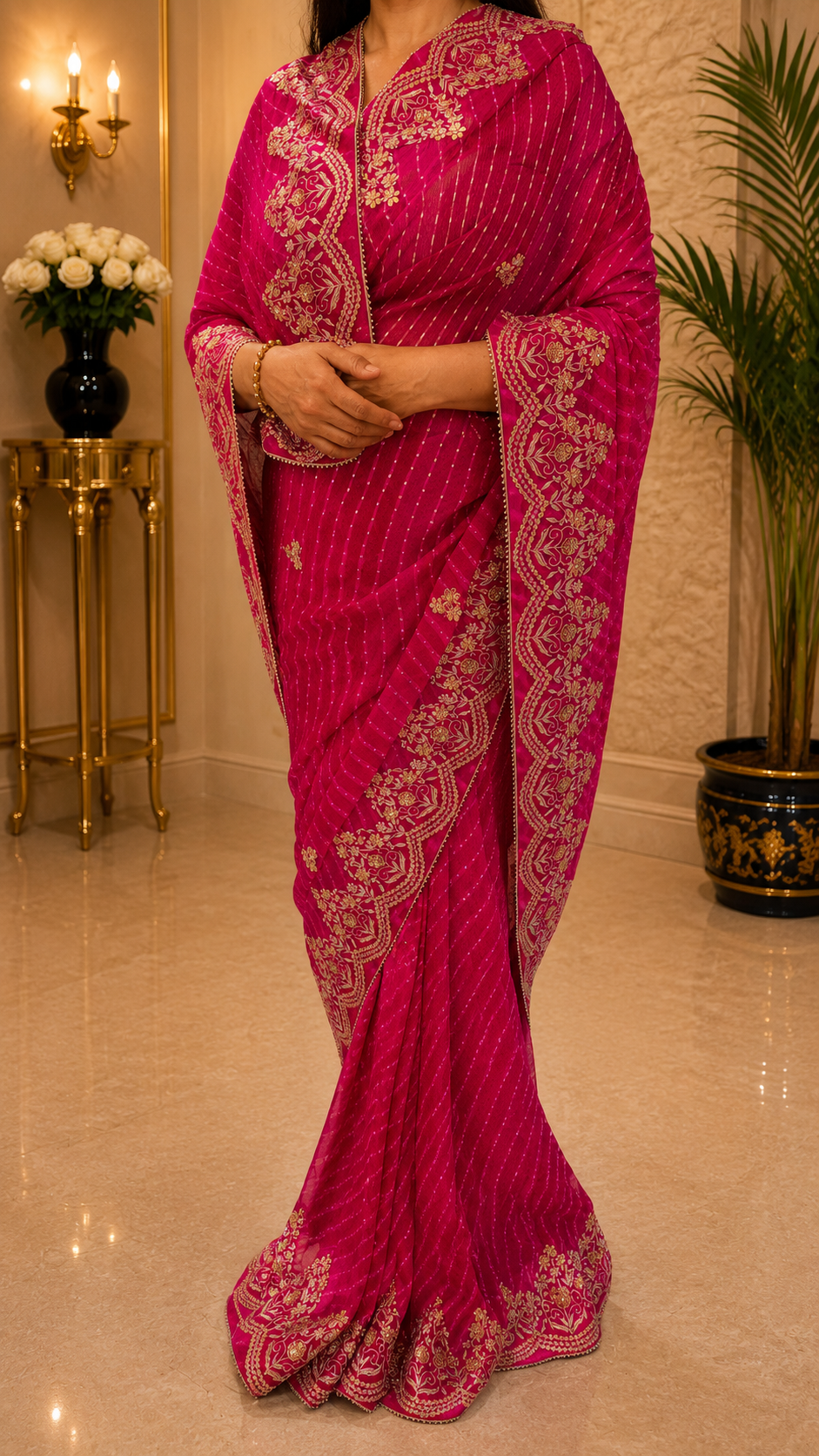 Hot Pink Heavy Gotta Patti Saree | SHOBITAM