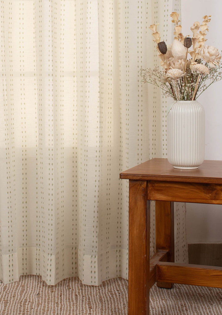 Dew Herb minimal design 100% Cotton Sheer curtain for Living room & bedroom - Light filtering - Herb Green - Single Piece | SHOBITAM