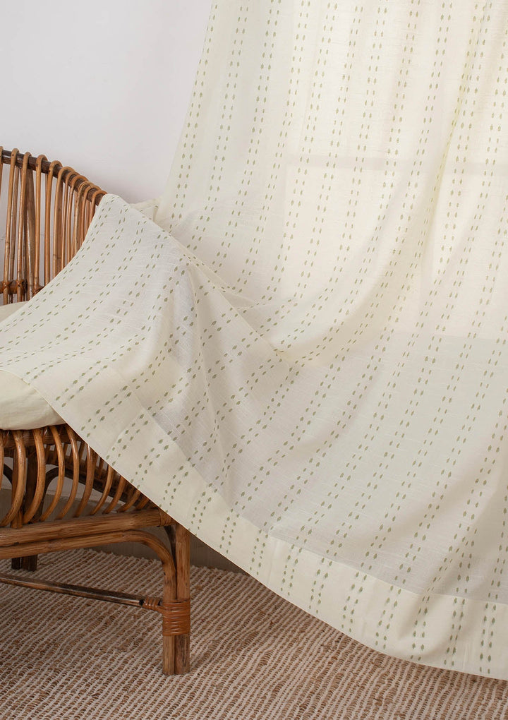Dew Herb minimal design 100% Cotton Sheer curtain for Living room & bedroom - Light filtering - Herb Green - Single Piece | SHOBITAM