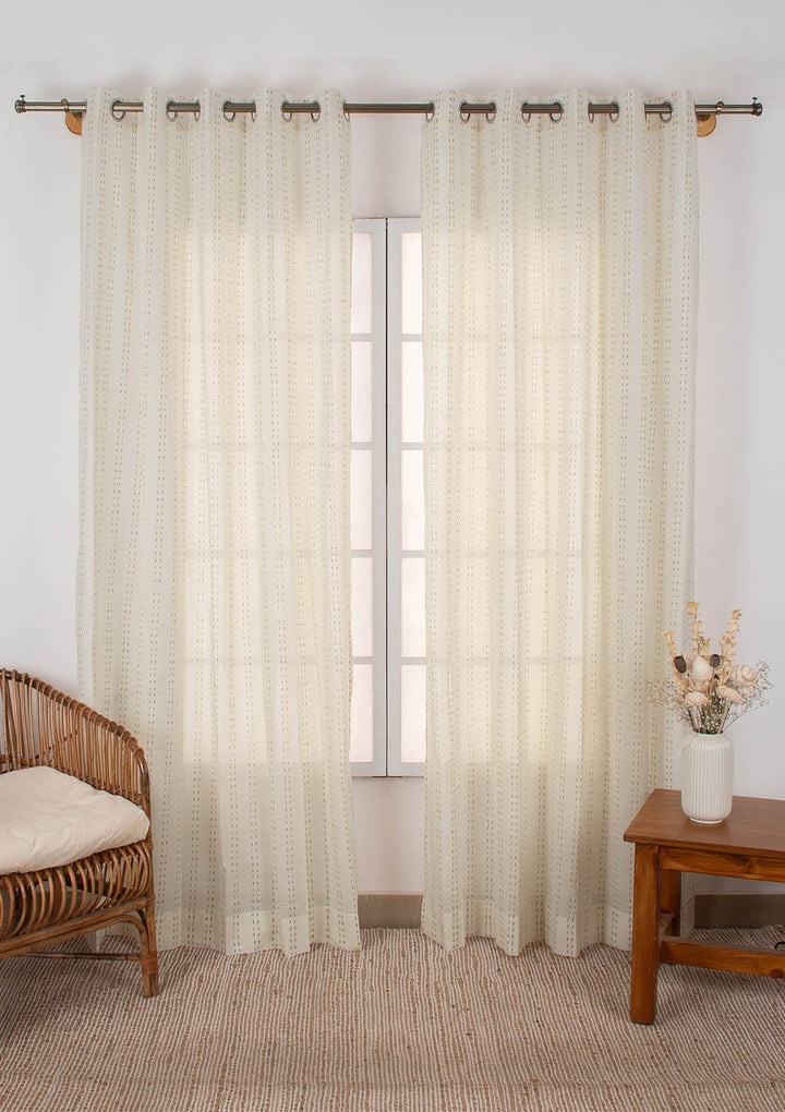 Dew Herb minimal design 100% Cotton Sheer curtain for Living room & bedroom - Light filtering - Herb Green - Single Piece | SHOBITAM