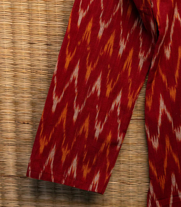 Maroon Pochampally Ikkat Mens Kurta