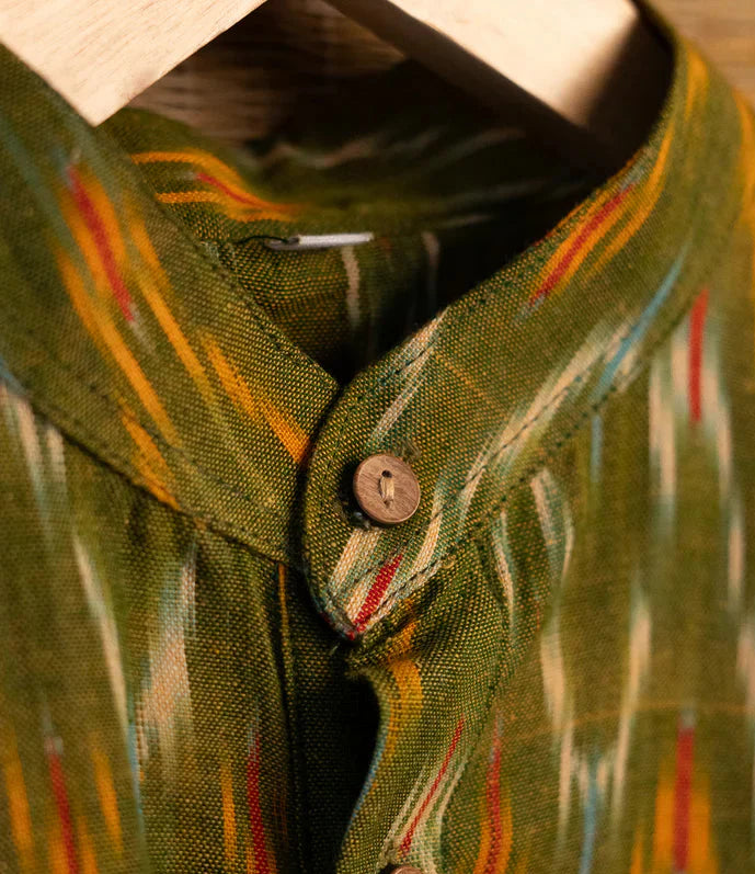 Green Pochampally Ikkat Mens Kurta