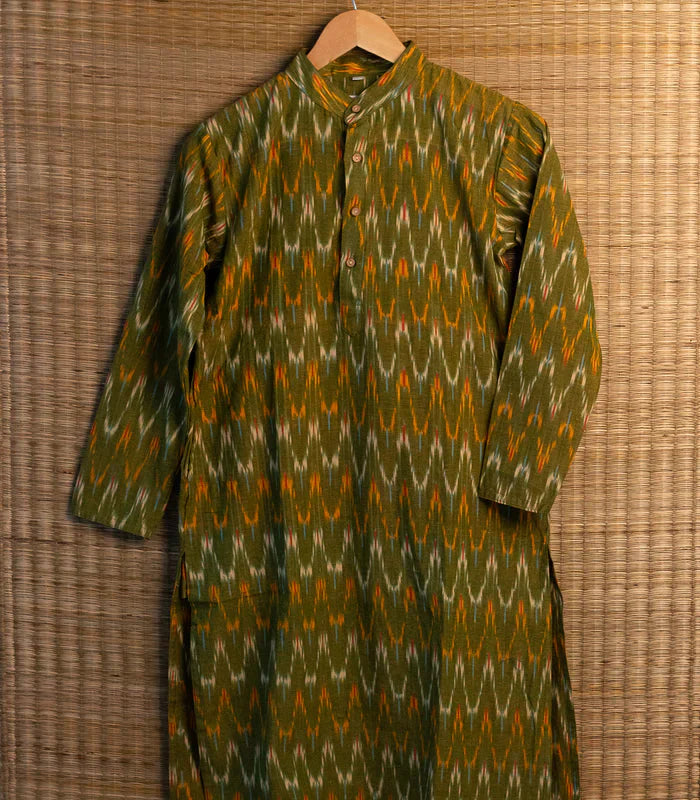 Green Pochampally Ikkat Mens Kurta