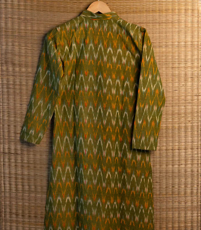 Green Pochampally Ikkat Mens Kurta