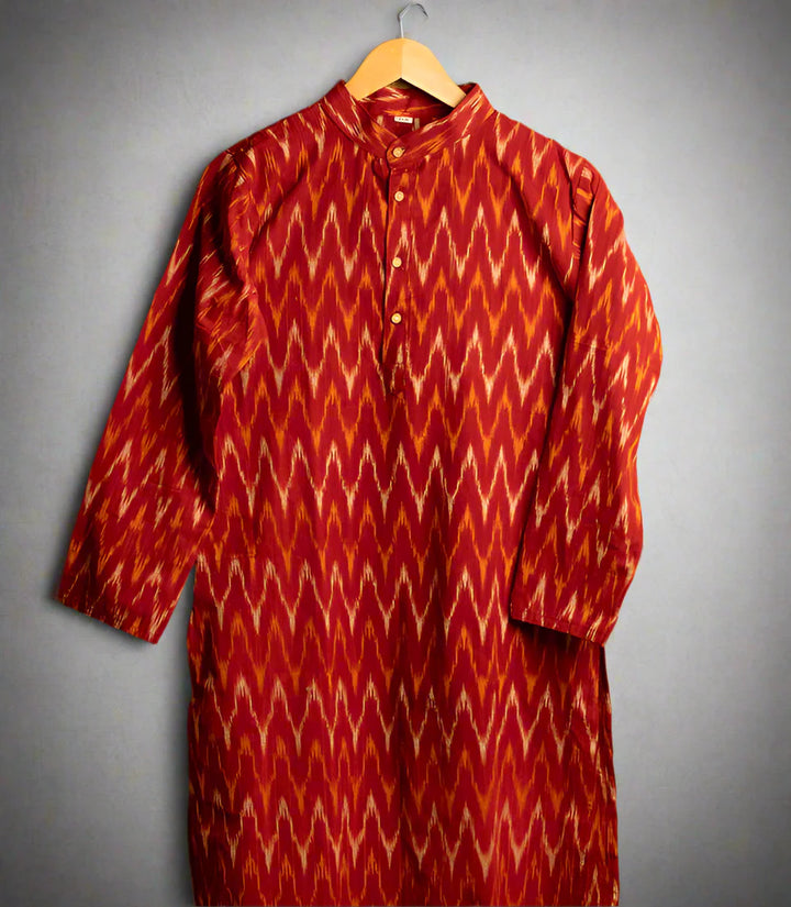 Maroon Pochampally Ikkat Mens Kurta