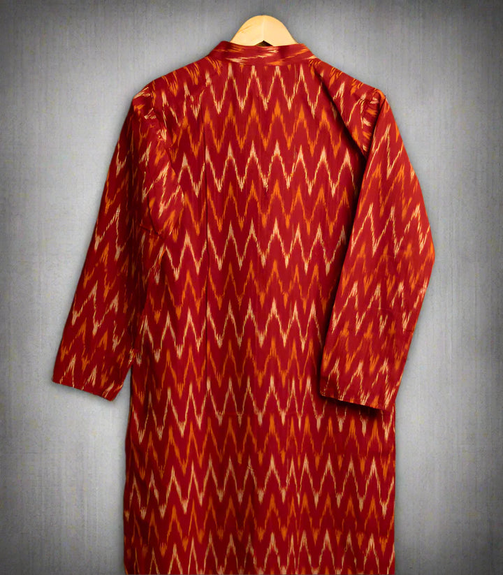 Maroon Pochampally Ikkat Mens Kurta