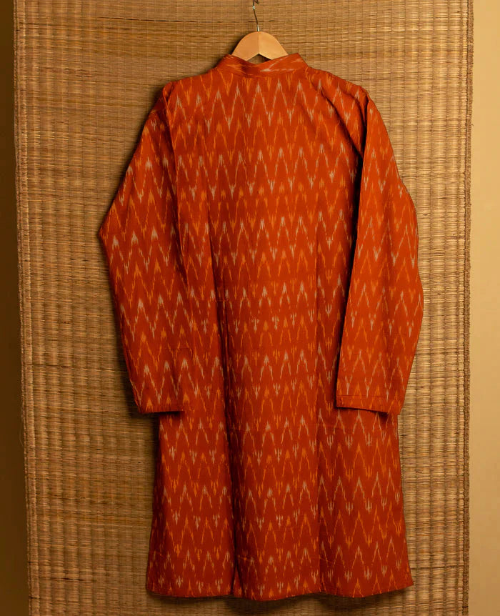 Orange Pochampally Ikkat Mens Kurta