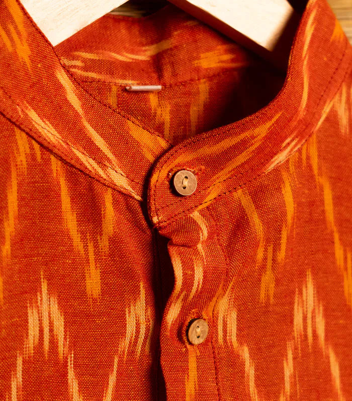 Orange Pochampally Ikkat Mens Kurta